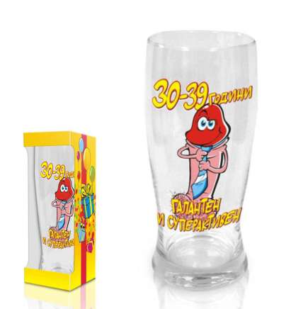 Beer glass Funny Willy,&ldquo;30-39 years&ldquo;,300 ml. 