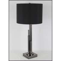 Нощна лампа с метална черна основа и текстилен абажур, Ф 33х70 см