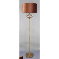 Висока лампа с медна метална основа и кешлибарен абажур, Ф 43х163 см