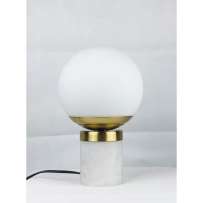Нощна лампа кълбо от бяла керамика със златен кант, 30 см