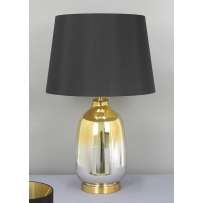 Нощна лампа със стъклена златна основа и текстилен черен абажур, Ф 40х65 см