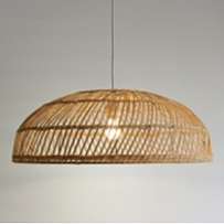 Плетен бамбуков лампион с метална основа, Ф 60х22 см, 1,5м кабел