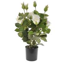 Изкуствена бяла роза в саксия, 45 см