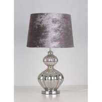 Нощна лампа със стъклена сребърна основа и текстилен абажур, Ф35х58,5см