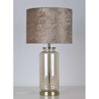 Нощна лампа със стъклена бронзова основа и кадифен абажур, Ф30х55см