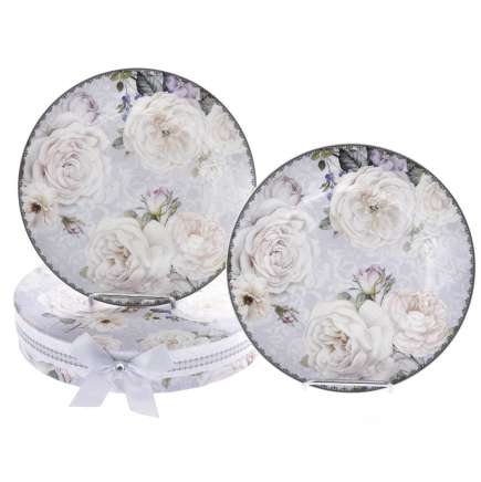 CAKE PLATE SET 2 IN A GIFT BOX 20CM SILVERY ROSE