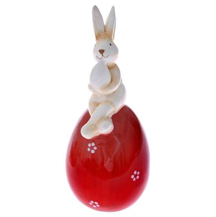 Керамичен крем заек с червено яйце, Ф 9х19 см