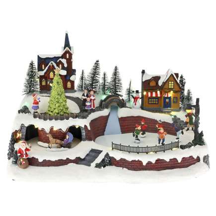 CHRISTMAS VILLAGE ANIMATED WITH LIGHTS MUSIC AND ROTATING ICE SKATERS  41Χ26Χ27CM