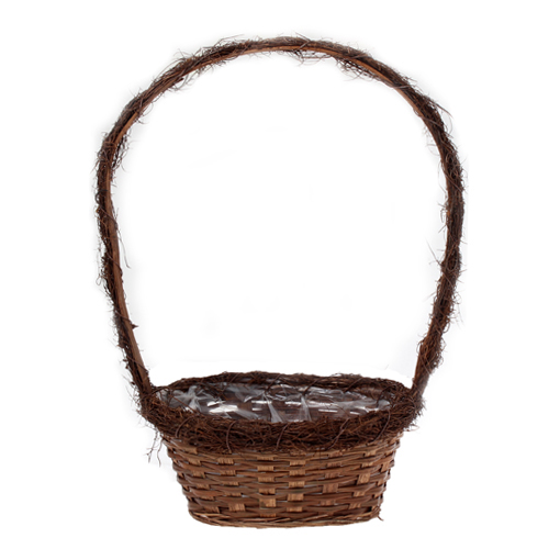 Kошница овална с дръжка - кафе 19x15x10