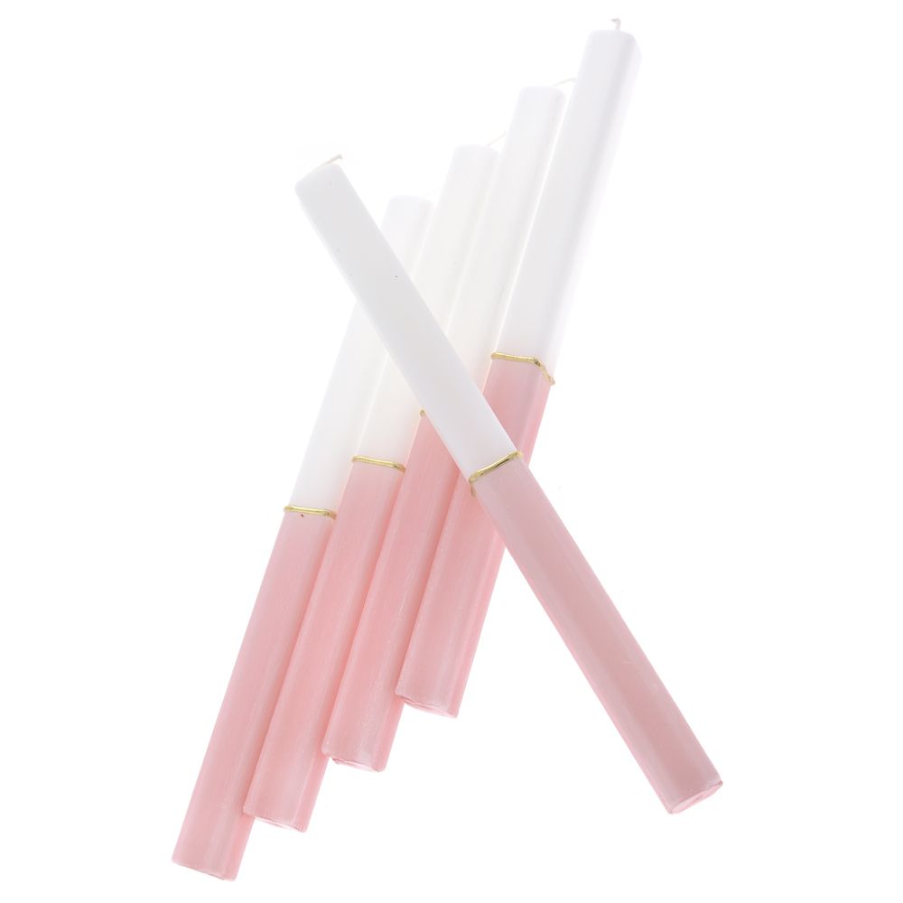 Свещ квадрат, бяло и розово