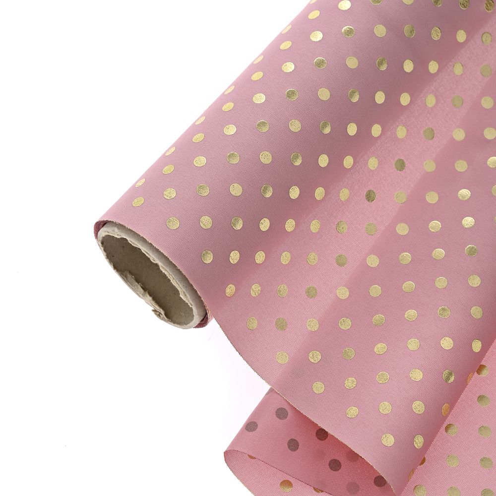 Текстилно руло плат - микрофибър в розово със златни точки. Размер: 24 см Х 5 Метра