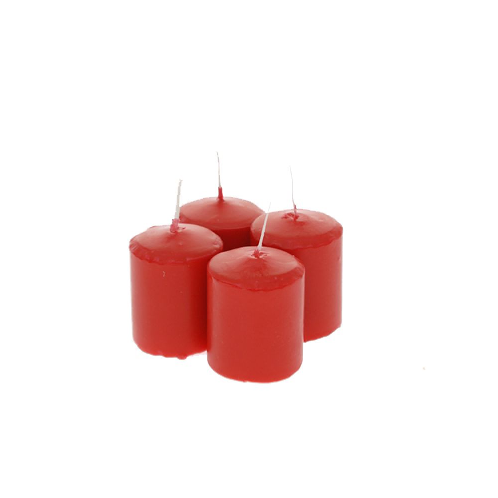Свещ цилиндър - червена, к-т 4бр., 4х5 см