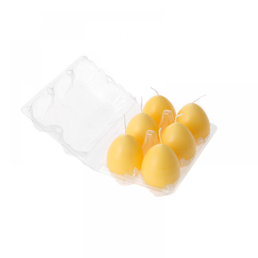 Комплект от 6 бр. свещи яйце, жълто, 6 см
