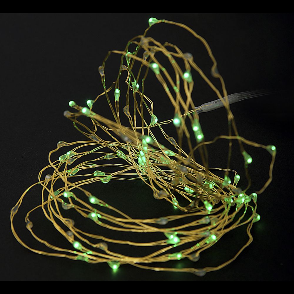 Гирлянд MICRO -  LED, 100 бр. лампички, златни и зелени, 5 М
