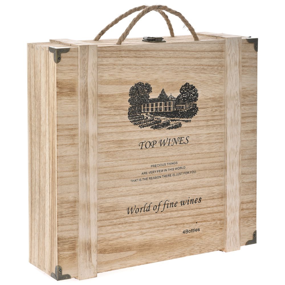 Дървена кутия за 4 бутилки, 36х35х10 см