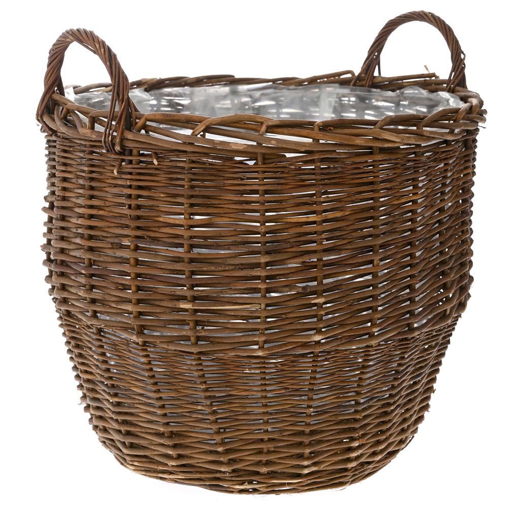 Плетена кафява кошница с найлон отвътре. Размер: Ф48х40 см