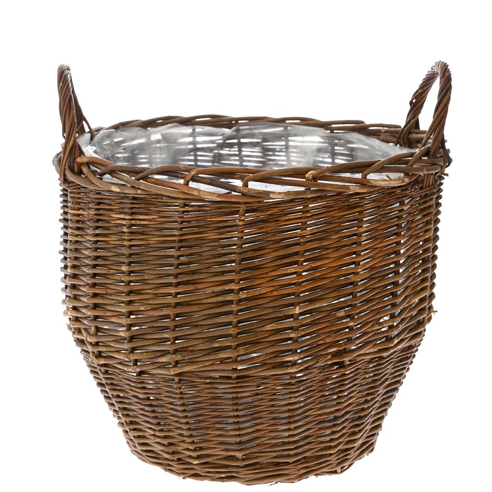 Плетена кафява кошница с найлон отвътре. Размер: Ф 42х36 см