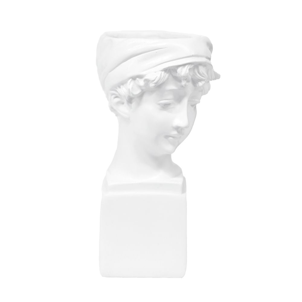 Полирезинова бяла кашпа - антична жена, 9х9х15 см