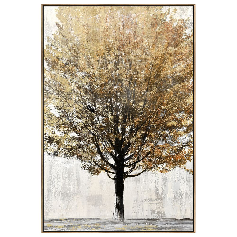 Картина с маслени бои върху канаваца с рамка, дърво със златни листа. Размер: 102х152 см