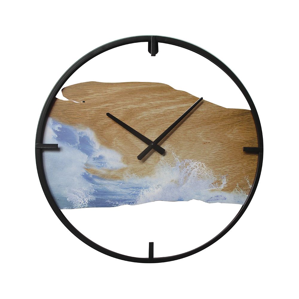 Стенен метален часовник с принт-морски вълни. Размер:55х55х4 см