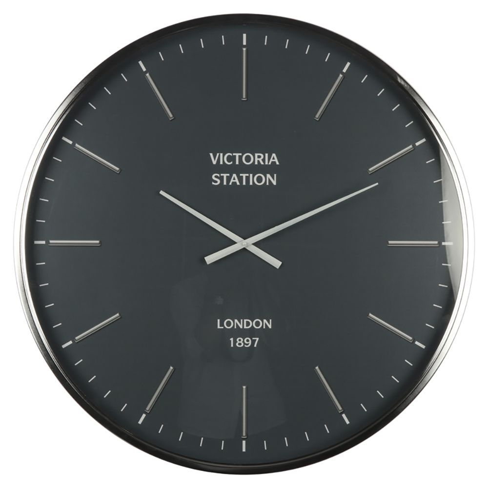 Стенен метален часовник със стъклен протектор-VICTORIA STATION. Размер: 76х76х6 см