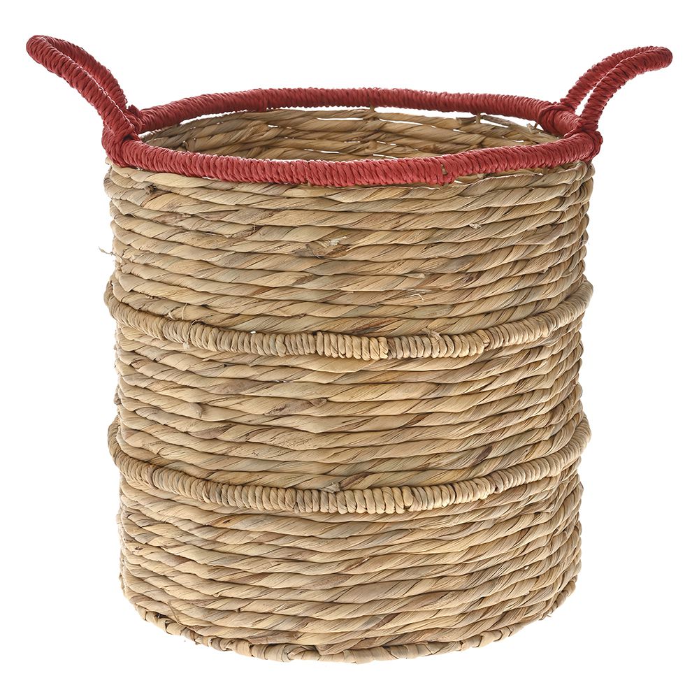 Плетен кош с дръжки и червен кант, Ф 30х28 см