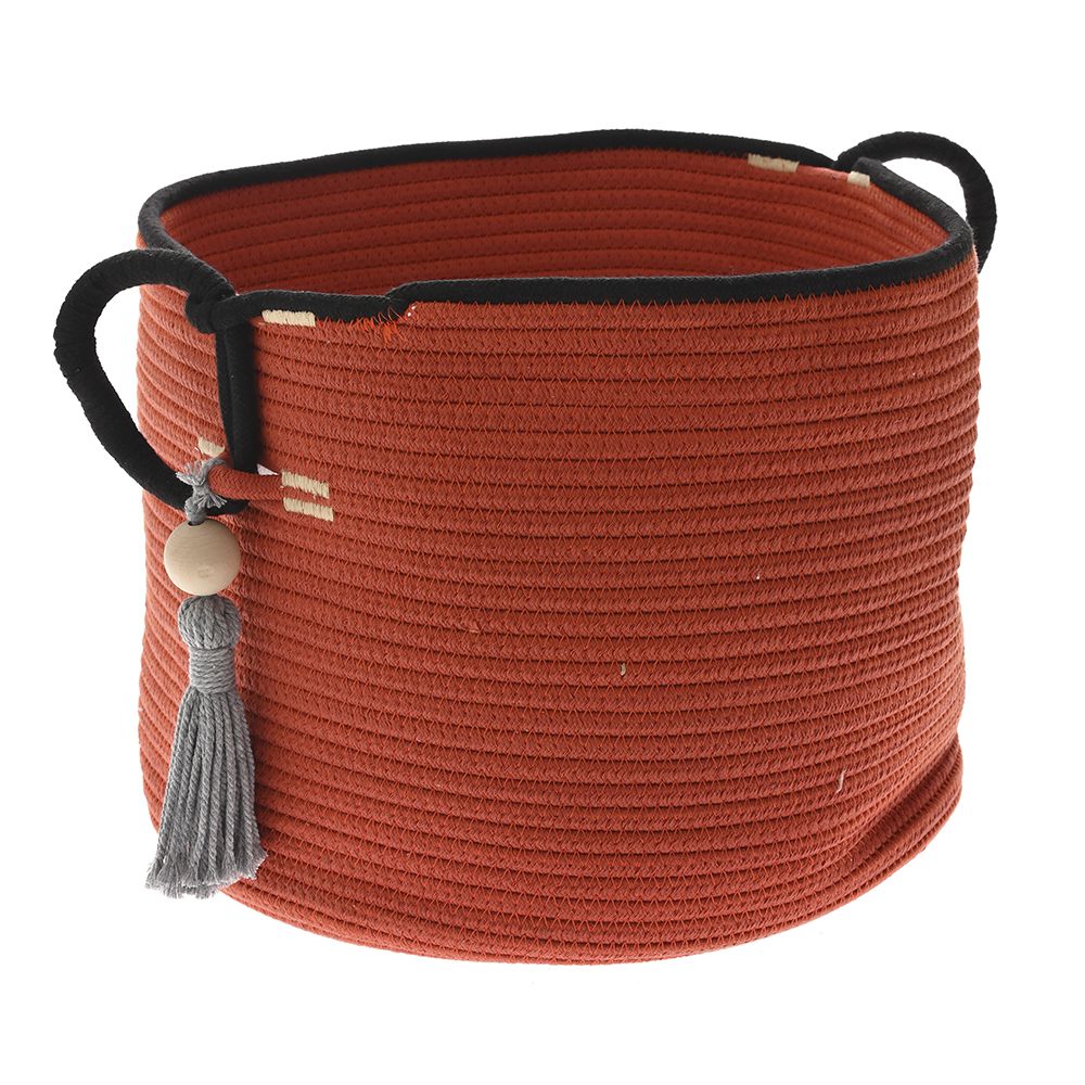 Плетен кош с дръжки от памучно керемидено червено въже, Ф 36х28 см