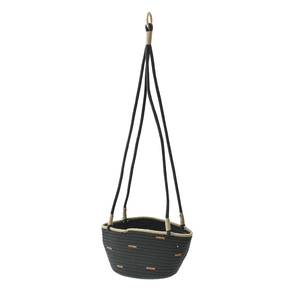 Висяща плетена кошница от памучно тъмно зелено въже, Ф 22х15/65 см