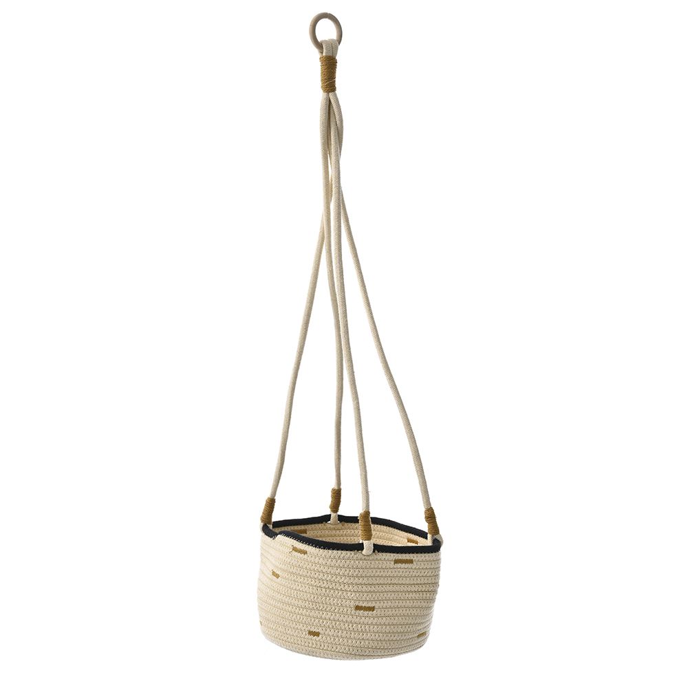 Висяща плетена кошница от памучно кремаво въже, Ф 22х15/65 см