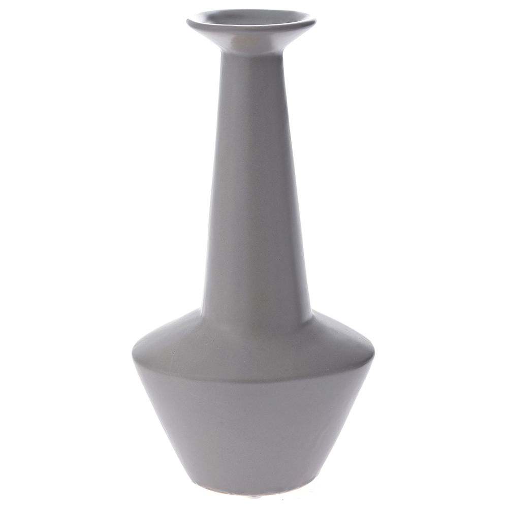 Керамична ваза с високо гърло в матово сиво, 16х30 см