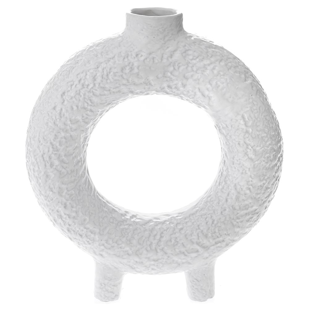Керамична кръгла ваза в матово бяло, 28х10х33 см