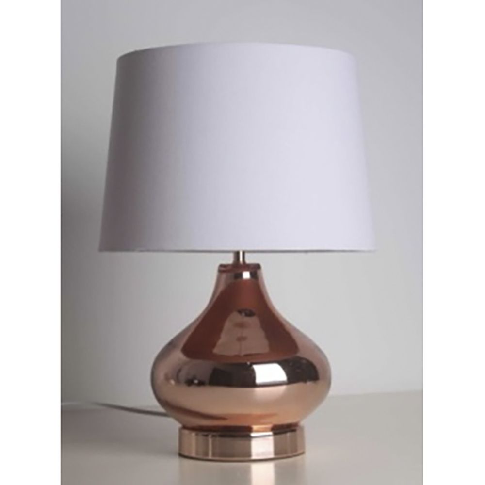 Нощна лампа със стъклена основа розово-злато и текстилен бял абажур, Ф28,5х40 см