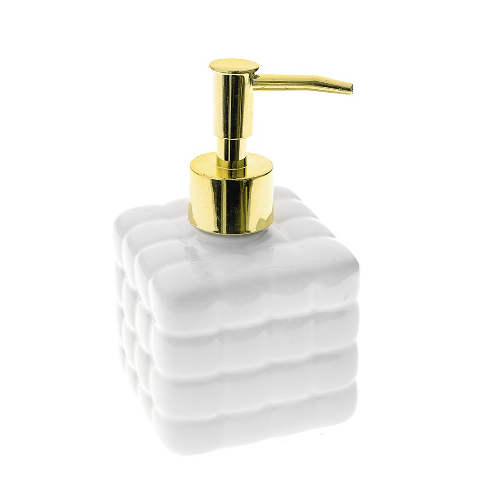 Керамичен бял диспенсър за сапун, куб, 8х8х14 см