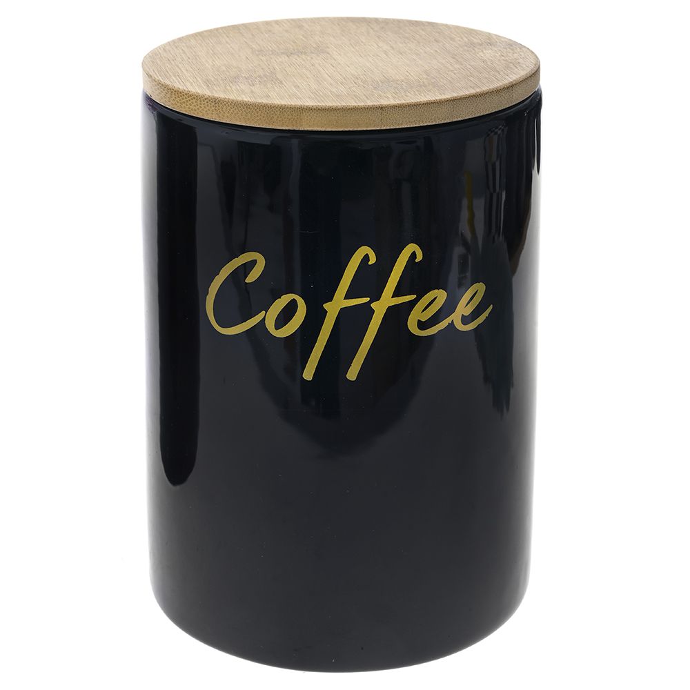 Керамична черна кутия за кафе/захар с бамбуков капак, 12х12х17 см