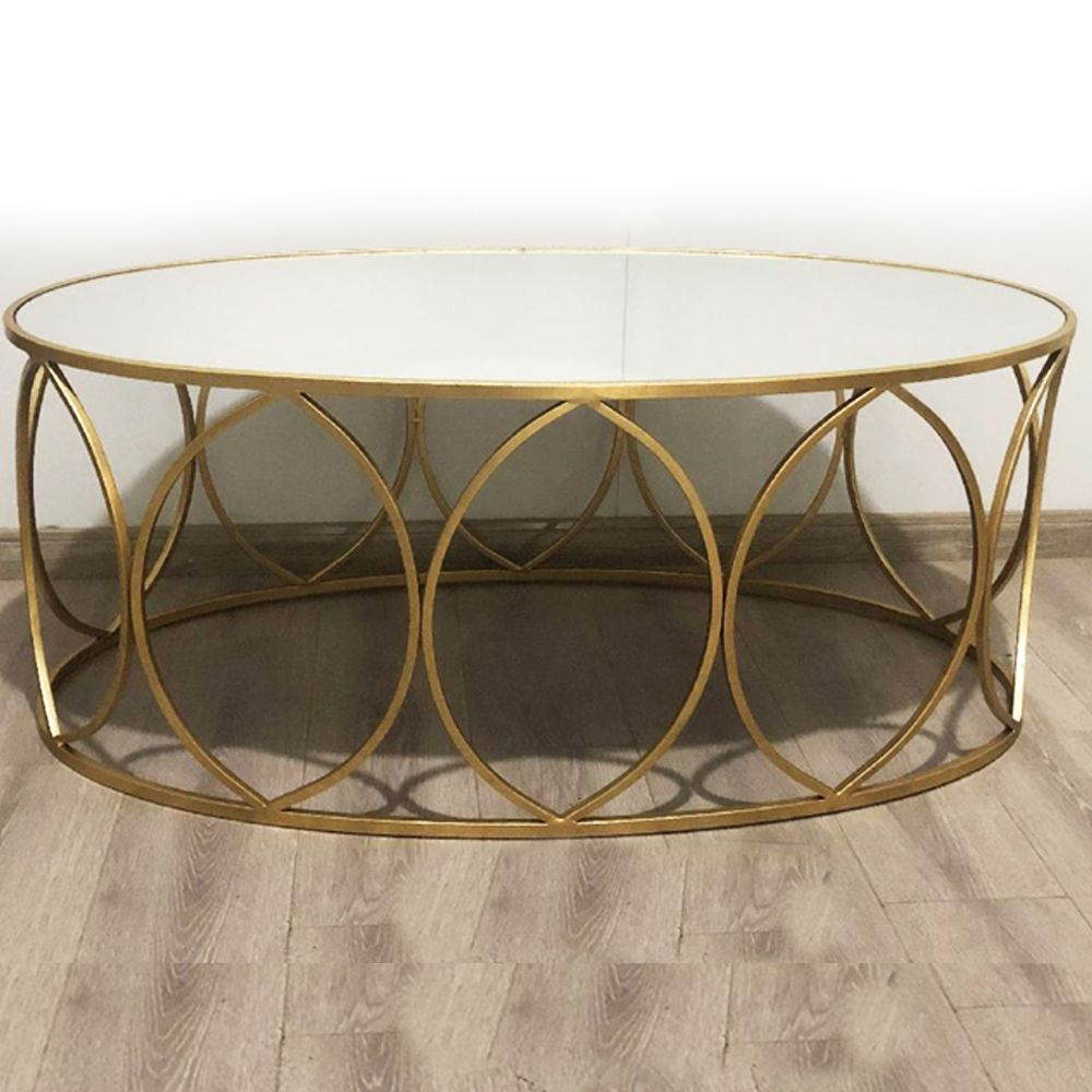 Метална златна маса за кафе с огледална основа, 110х57х45 см