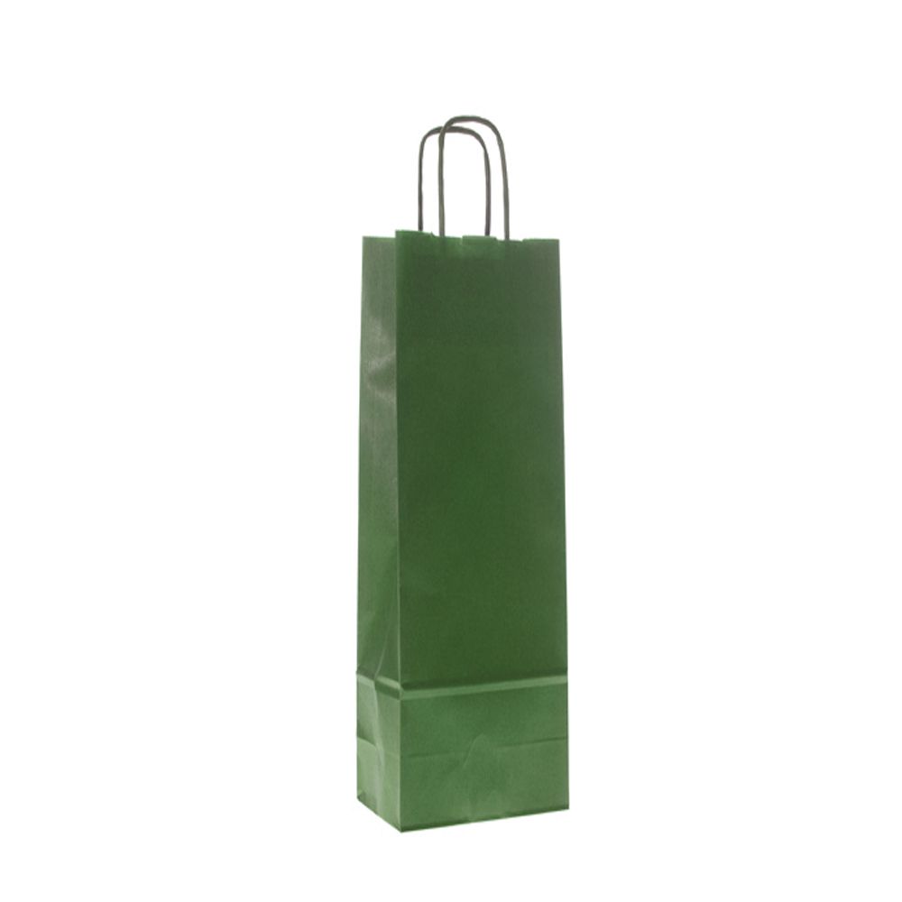 Хартиена подаръчна торбичка за бутилка, зелена, 12х36х9 см