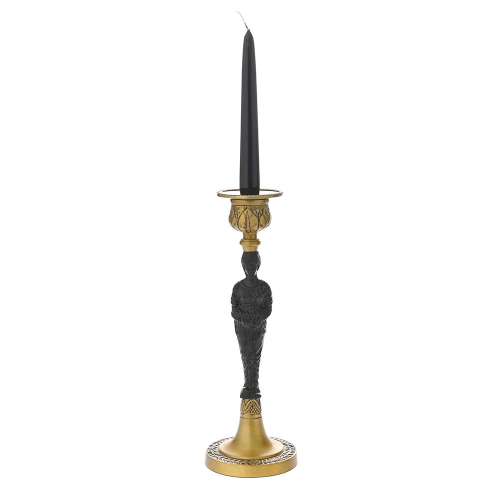 Месингов свещник в черно и златно, 12х31 см