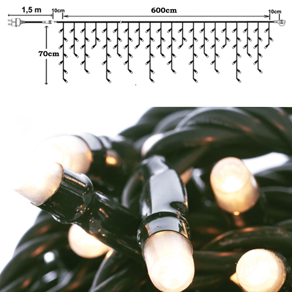 Висулка с 300 LED лампички, зелен кабел, топло бяла светлина, 6 метра, 8 програми