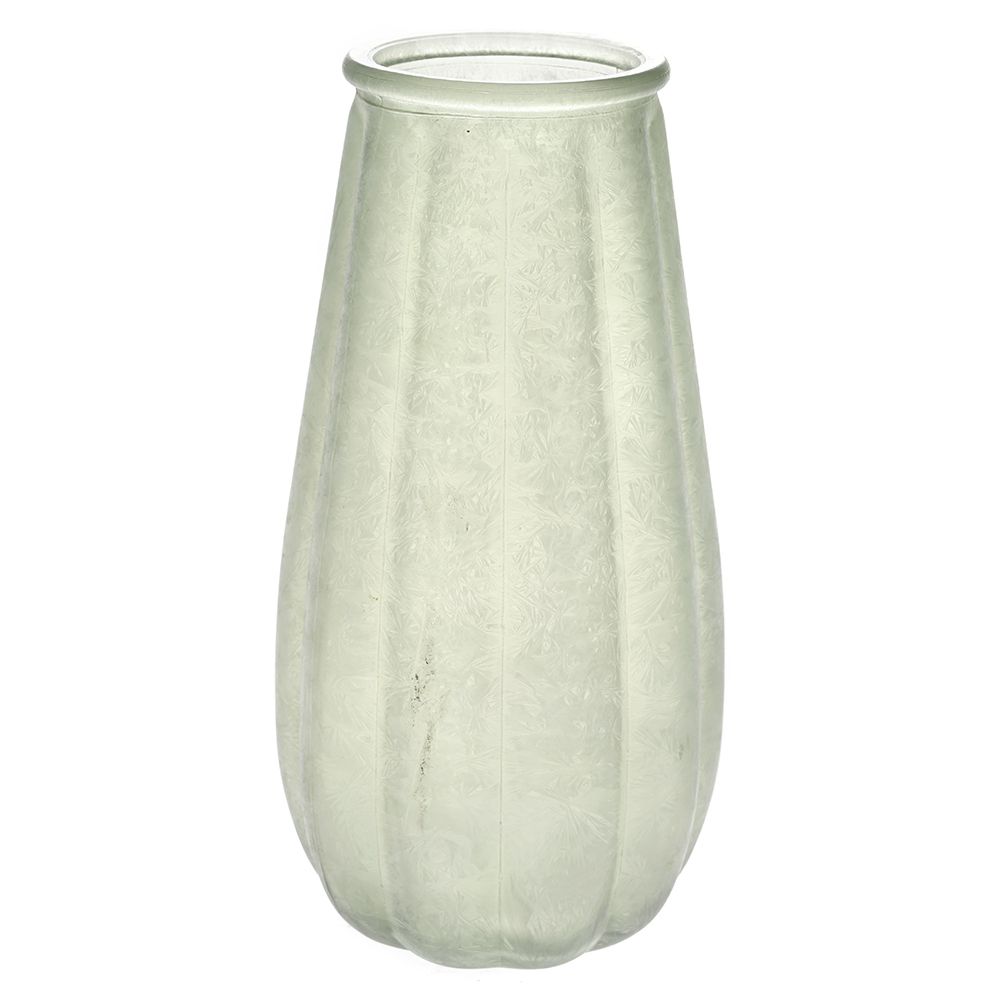 Стъклена зелена ваза със заскрежен ефект, 8.5х12.5х24 см