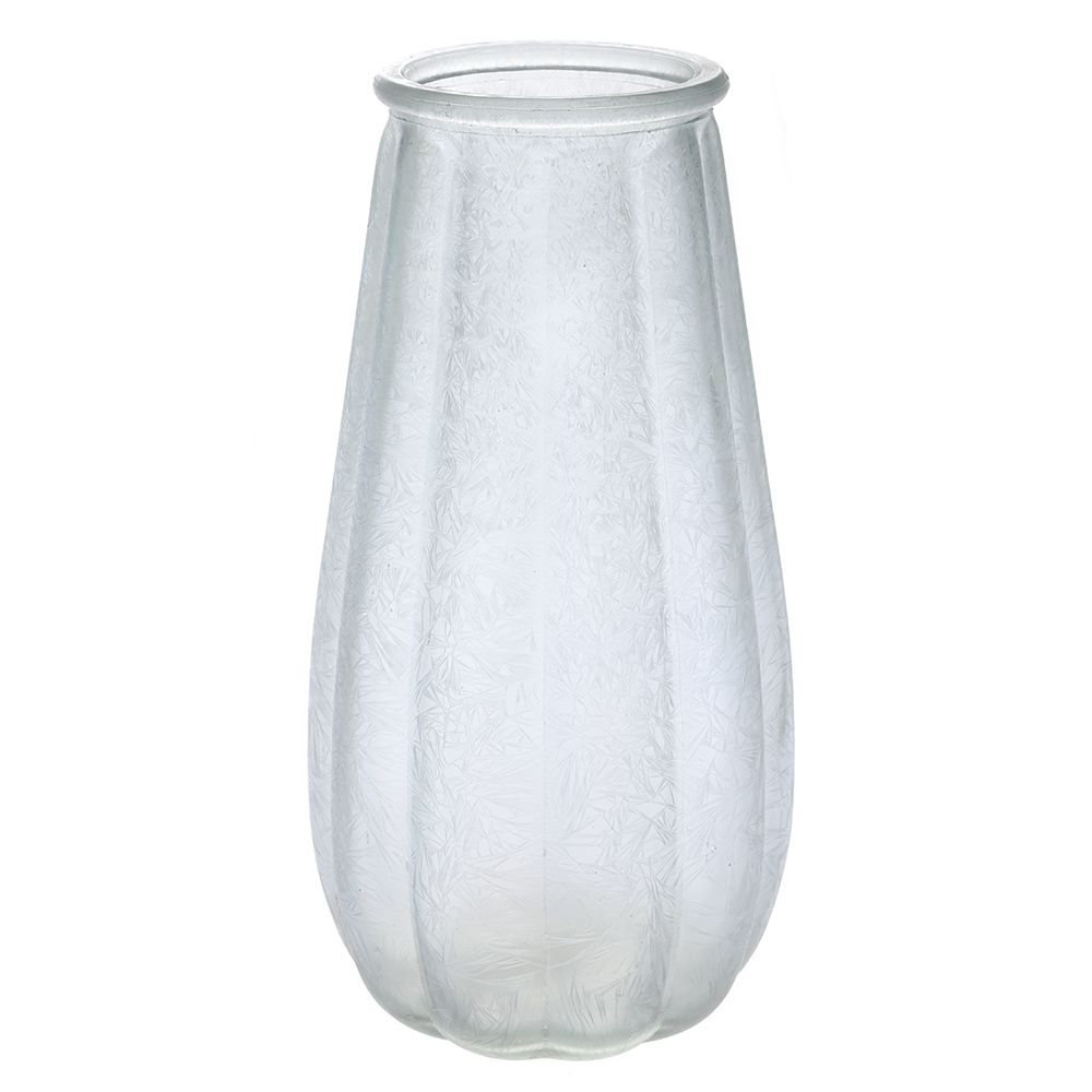 Стъклена синя ваза със заскрежен ефект, 8.5х12.5х24 см