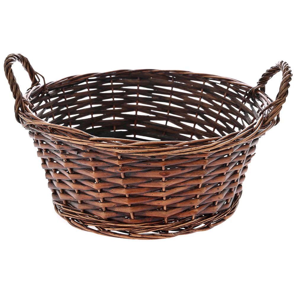 Плетена кафява кошница с дръжки, Ф 36х15 см