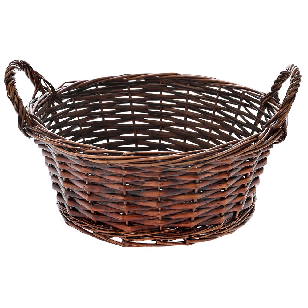 Плетена кафява кошница с дръжки, Ф 33х13 см