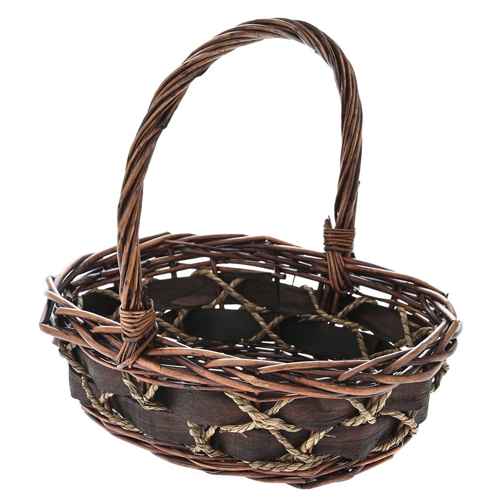 Плетена кафява кошница с висока дръжка, 33х26х12 см