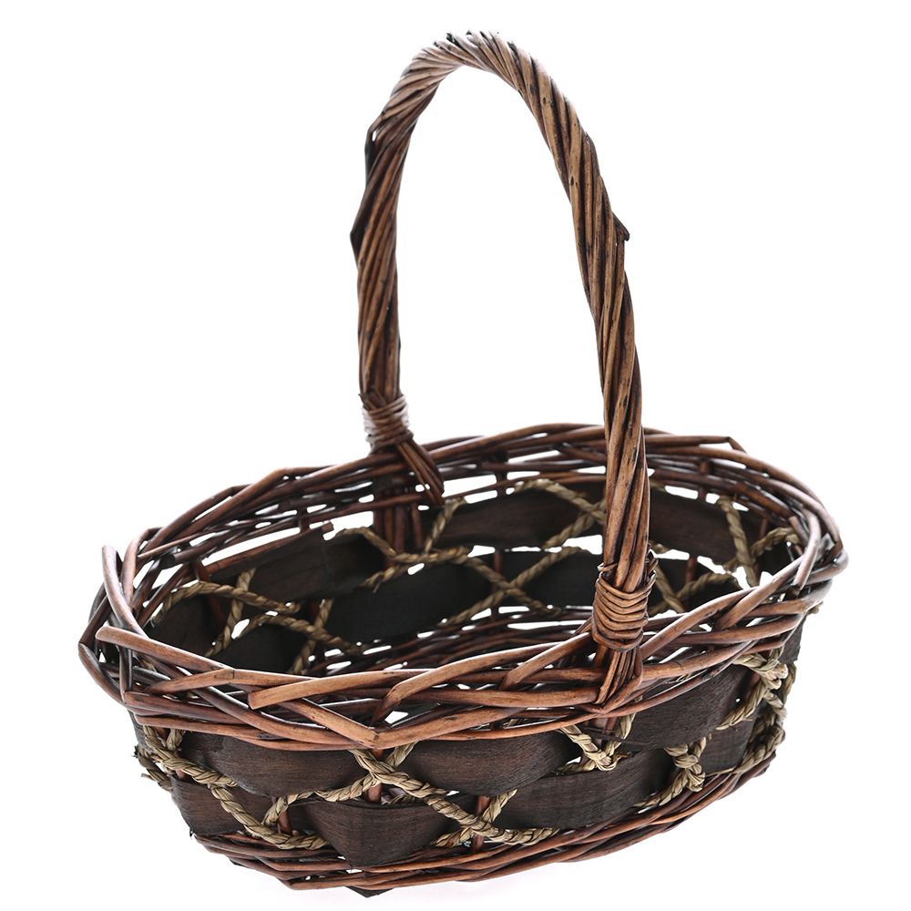 Плетена кафява кошница с висока дръжка, 29х21х10 см