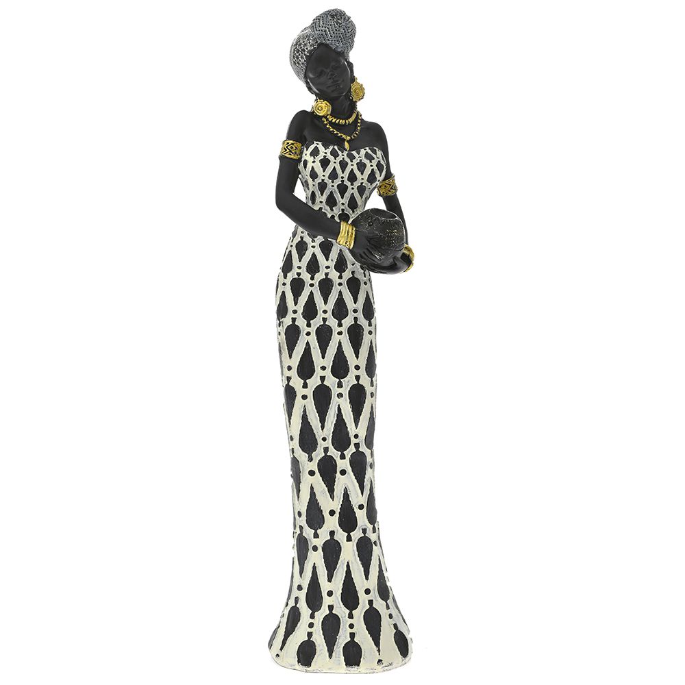 Полирезинова фигура Африканка с черно-бяла рокля, 8х7х36 см