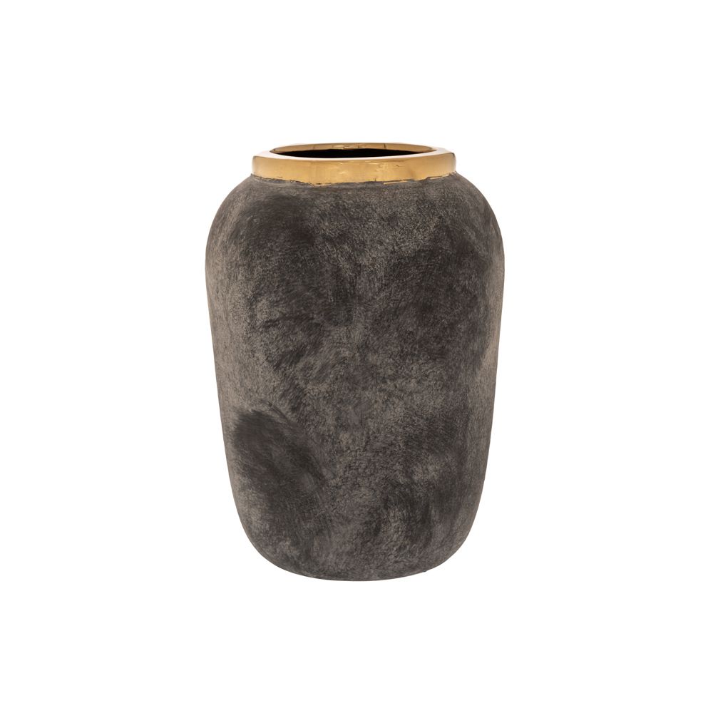 Сива керамична ваза със златен ръб, 20х28см.