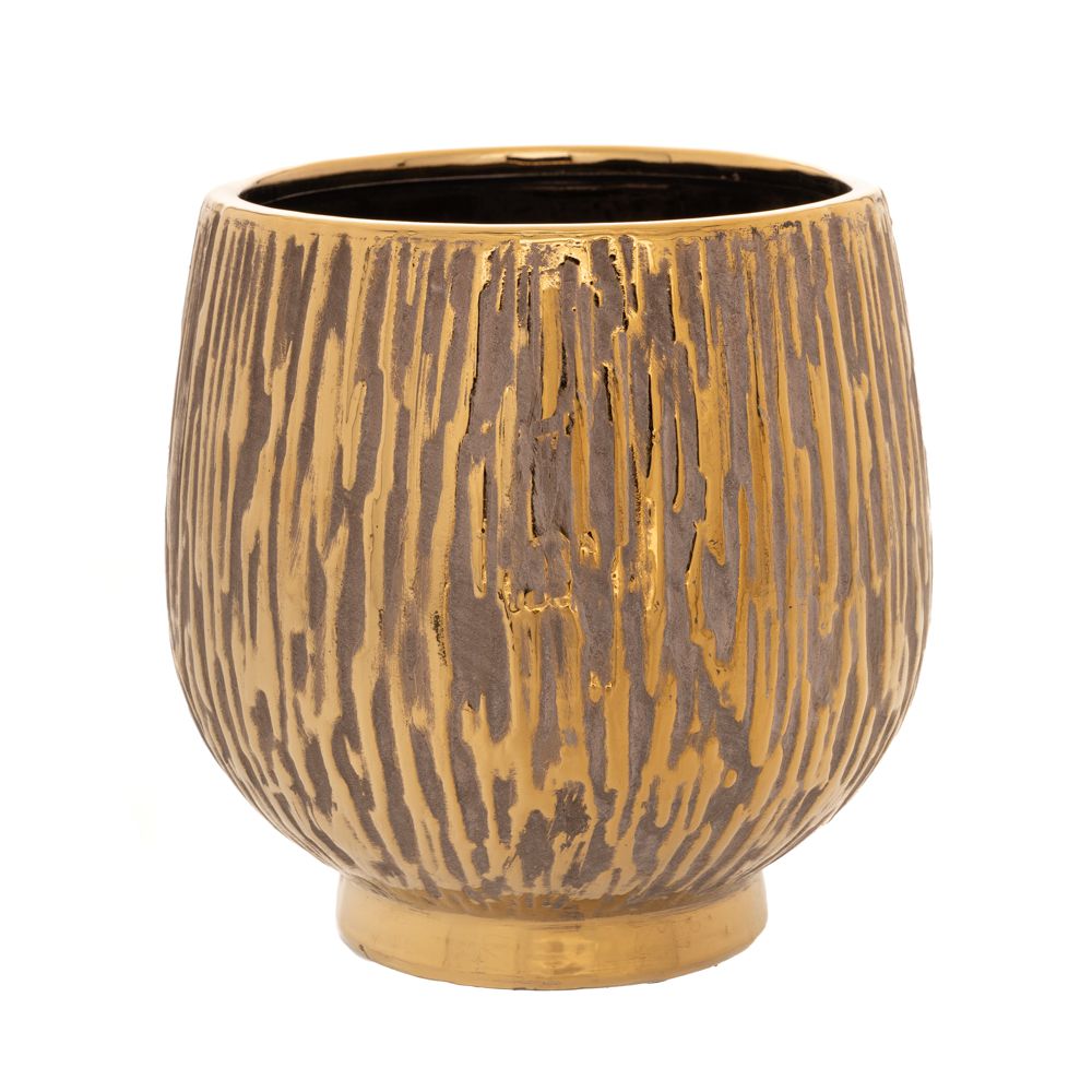 Златно/сива керамична ваза със златен ръб, 17x17см.