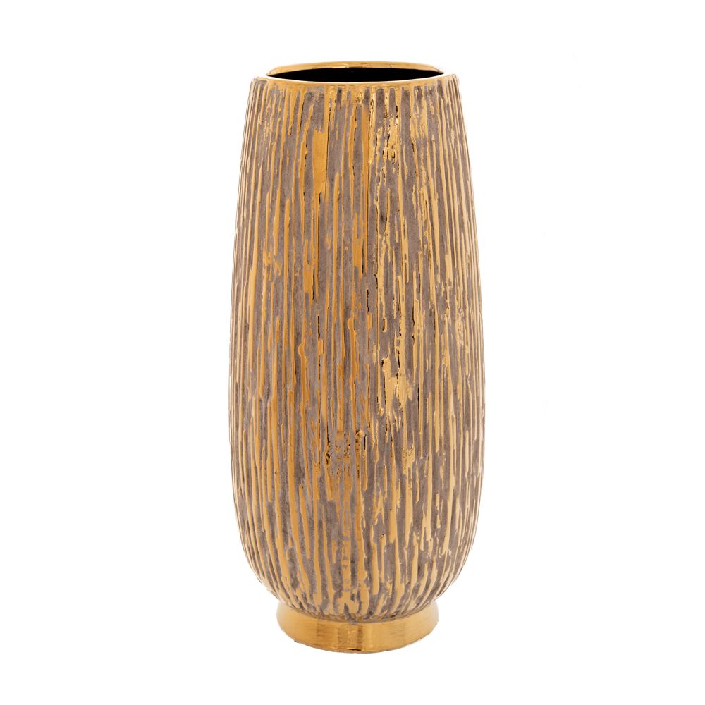 Златно/сива керамична ваза със златен ръб,15x33см.