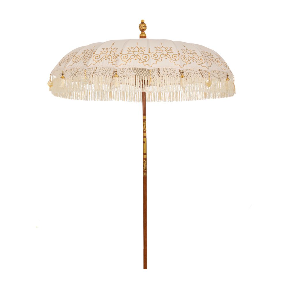 Чадър макраме BALI бяло-златен φ185см.