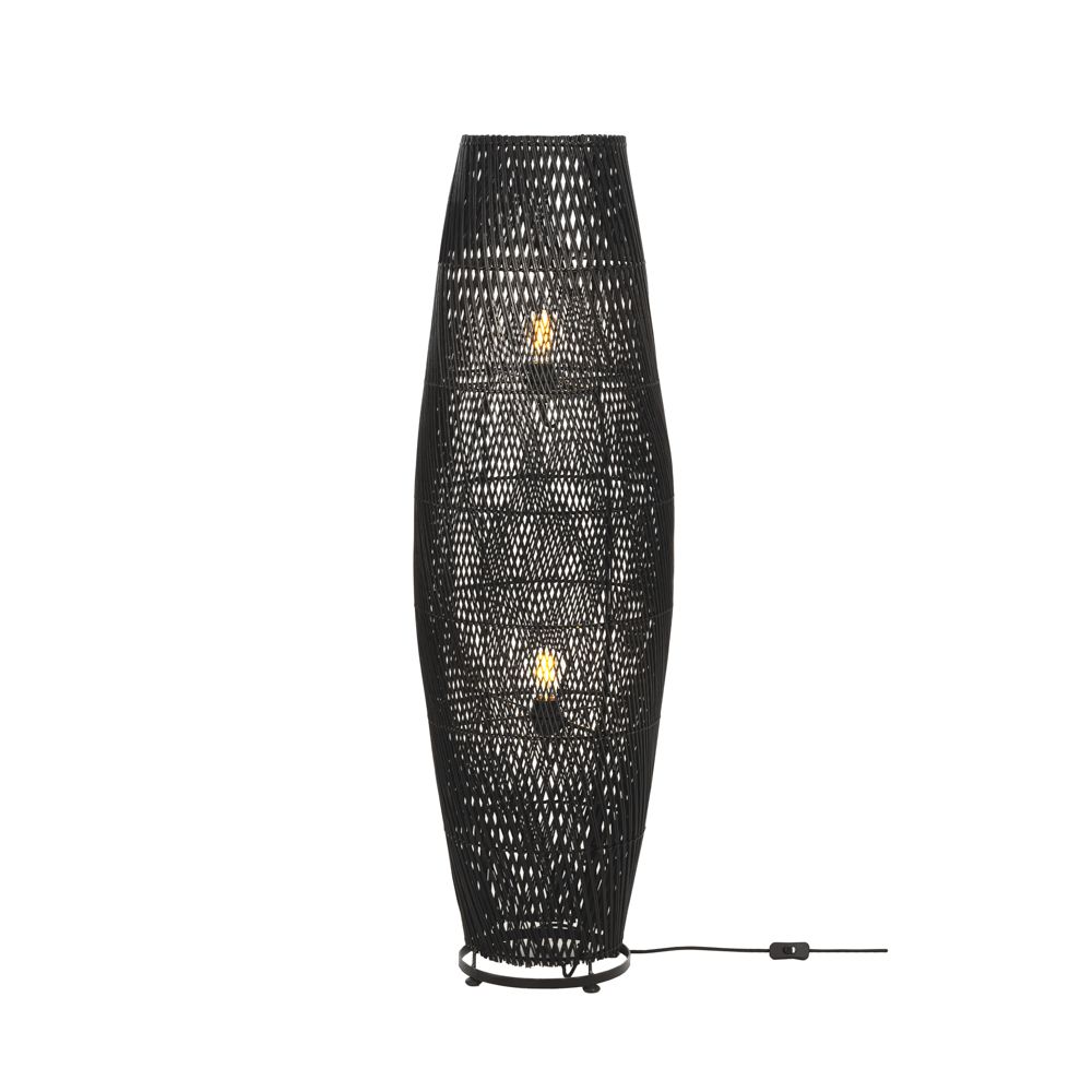 Черна подова лампа от ракита φ40 x 127 см височина с ключ за включване и изключване.
